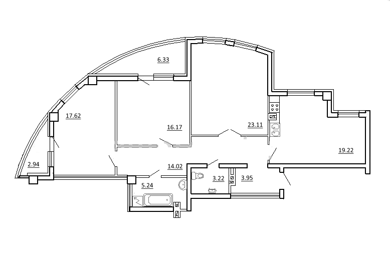 План-схема трёхкомнатной квартиры площадью 111 м2 в Самаре ЖК Пушкинский