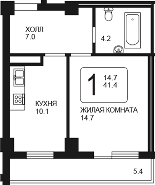 План-схема однокомнатной квартиры площадью 41 м2 в Самаре ЖК Парк Победы